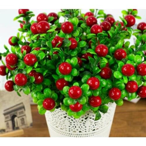 Artificial Fruits 5 fork fortune small red fruit bouquet, Eugene fruit simulation plant riches fruit decoration 053