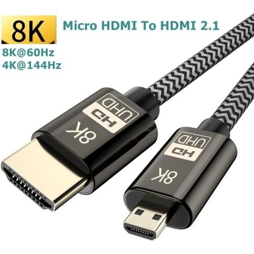8K HDMI 2.1 2.0 Cable To Micro HDMI D TYpe UHD HDR 48Gbps 8K@60Hz 4K@120Hz Converter