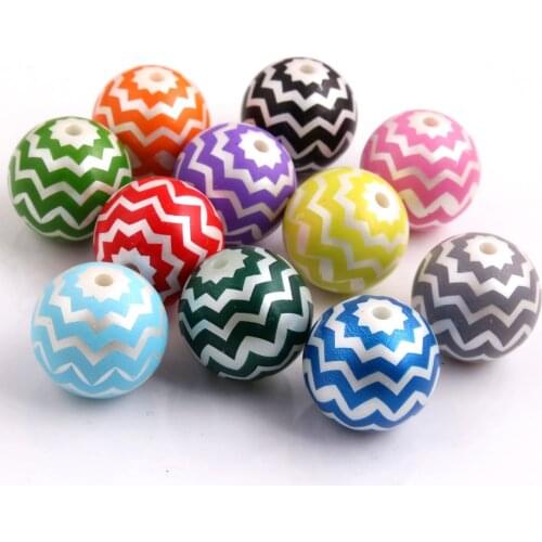 Kwoi vita 20mm 100pcs random mixed color Zig Zag wave Chevron Print Acrylic Imitation pearl Beads for Chunky Necklace Jewelry