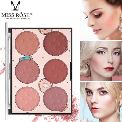 MISS ROSE Pink 6 Colors Mineral Blush Palette Bronze Long-lasting Skin-friendly Rouge Blusher Makeup Box Korean Powder TSLM2