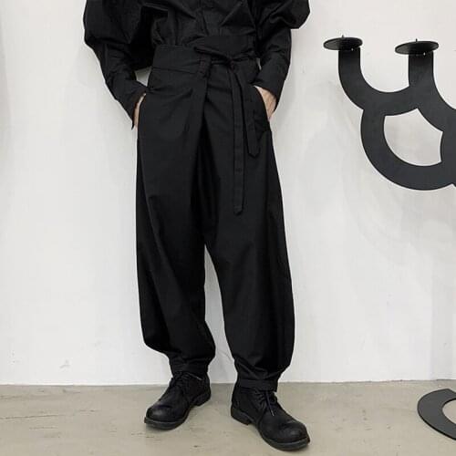 Fashionable wide leg alternative original casual Yamamoto long pants irregular mens dark design style