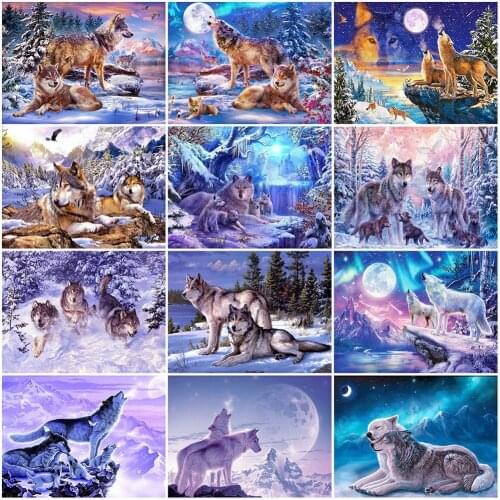 MomoArt DIY Diamond Embroidery Wolf Full Drill Square Diamond Painting Animal Cross Stitch Mosaic Rhinestone Christmas Gifts