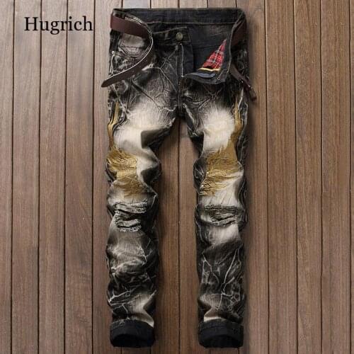 2021 Autumn Spring Mens Ripped Street Hip Hop Punk Stretch Bike Jeans Trendy Holes Straight Denim Trouers