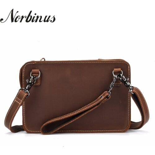 Norbinus Brand Mens Genuine leather Shoulder Bag Real Crazy Horse Cowhide Messenger Crossbody Bag Small Handbag iPad Clutch Bag