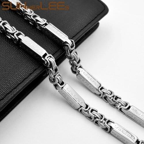 SUNNERLEES Stainless Steel Necklace 7mm Geometric Byzantine Link Chain Silver Color Gold Plated Men Women Jewelry Gift SC165 N
