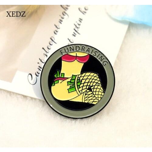 XEDZ 2021 New Cartoon Round Sexy Lace Girl Enamel Pendant Red Bra Fishnet Stockings Body Badge Jewelry Gift