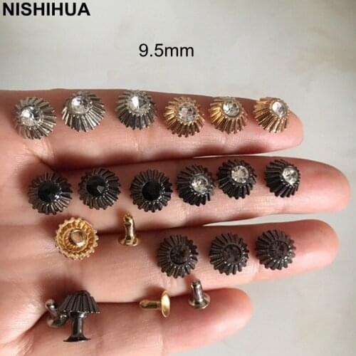 50 sets - Umbrella Shape Rivet Studs With Clear Bead Center 9.5mm Metal Rivets For Bags,Hat,Boots,Jeans Decoration -A