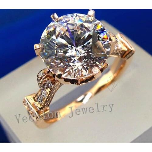 Vecalon luxury Rose Gold Crown wedding ring for women Round cut 3ct AAAAA Zircon Cz 925 Sterling Silver Female Band ring