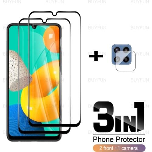 3in1 Black Edge Glass For Samsung Galaxy M32 6.4inch Safety Protective Glass For galaxy m 32 32m galax m32 camera lens film