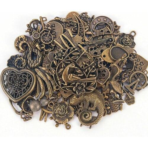 50g/bag Vintage Bronze Mixed Beads Charms Flower Leaf Tibetan Silver Beads for Jewelry Making Diy Charms Pendants Random