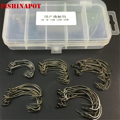 50pcs/lot High Carbon Steel Crank Hooks Set with Box 5 Size 1# 2# 1/0# 2/0# 3/0# Soft Bait Fishing Hooks Fishhook Fishing Tools