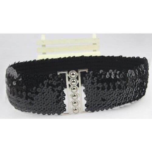 &30 Women Suit Bright Color Belt Fashion Sequin Elastic Waistband Buckle Wide Stretch Belts Casual Corset Strap Belt Dress Decor