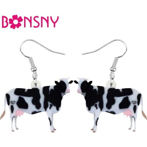 Bonsny Acrylic Dairy Cattle Cow Earrings Trendy Drop Dangle Jewelry Farm Animal For Women Girls Teens Kids Party Charm Gifts