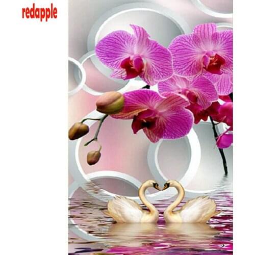Diamond painting mosaic Swan orchid flower Rhinestone painting full square diy 3d pictures 5d diamond embroideryWedding decor