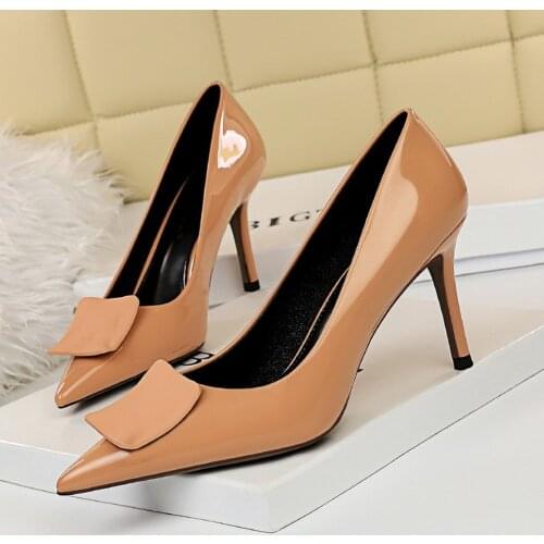 BIGTREE Professional OL Womens Shoes High Heels Pointed Toe Shoes Solid Color Square Buckle Pumps Autumn Shoes for Women