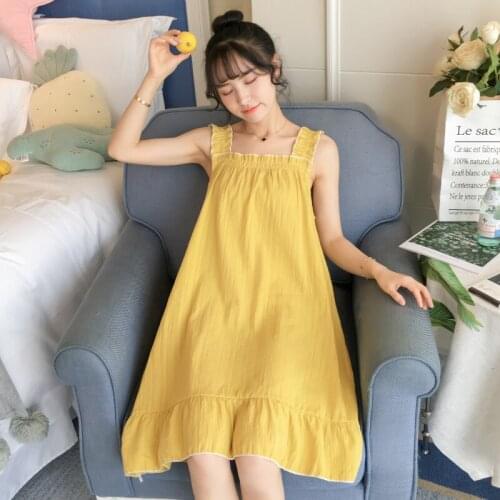 Pure Cotton Summer Women Nightdress Spaghetti Strap Sleeveless Sleep Dress Loose Casual Sleepwear Home Clothing Wedding Party