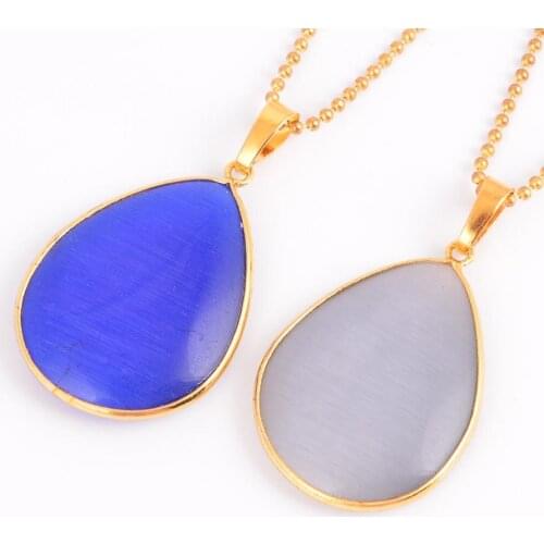 Reiki Chakra Natural Gem Stone Moonstone Bluestone Water drop shape Necklaces & Pendants for Men Women Healing Jewellery D427