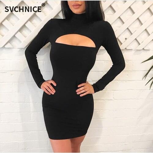Black Bodycon Women Dress Night Club Dresses Sexy Ladies Hollow Out Long Sleeve Mini Autumn Winter Vestidos RED Grey