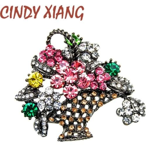 CINDY XIANG New Arrival Rhinestone Vintage Basket Brooches For Women Flower Brooch Pin Elegant Fashion Jewelry 3 Colors Choose