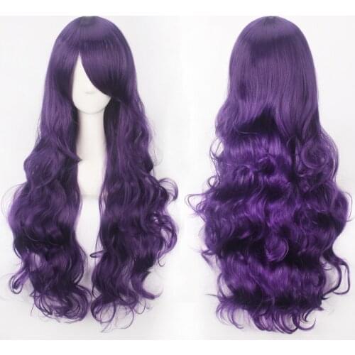 80 cm long curly dark purple light purple cosplay wigs Synthetic hair Halloween 32" Long purple Wavy Wig women