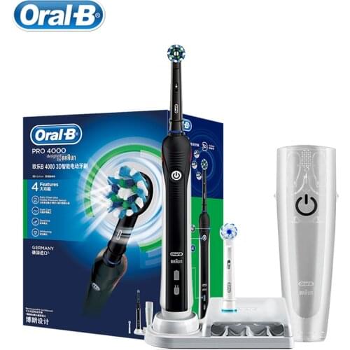 Oral B Pro4000 Electirc Toothbrush 3D Clean Sonic Tooth Brush Inductive Charge Waterproof 4 Cleaning Modes with Travel Box Oralb
