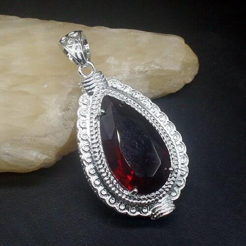 Gemstonefactory Jewelry Big Promotion 925 Silver Genuine Red Garnet Shiny Women Ladies Mom Gifts Necklace Pendant 20213813