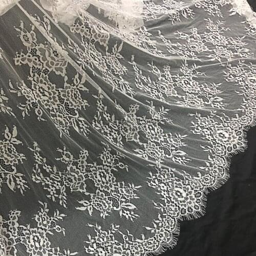 GLace 3m/lot off white embroidery eyelash lace fabric for women dress cloth accessories wedding decorationg TX1383
