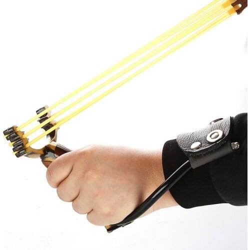 PU Leather Powerful Hunting Slingshot Rubber Band Tubing Catapult Professional Tactical Stainless Steel Pocket Sling Shot Ball