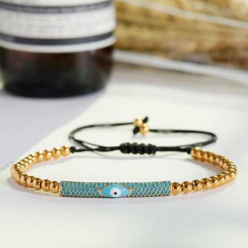 Classical Handmade Braiding Bracelet Evil Eye Cube Luxury Copper Bead Stone Beaded Charm Adjustable Men Trendy Bracelet Jewelry