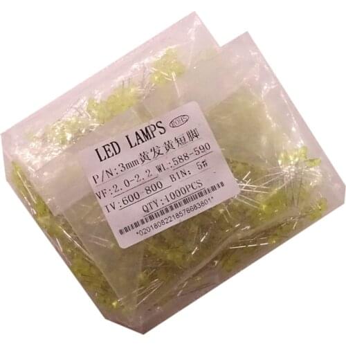 1000Pcs/bag 5 Colors F3 3MM Round LED Ultra Bright Water Clear Green/Yellow/Blue/White/Red Light Emitting Diode