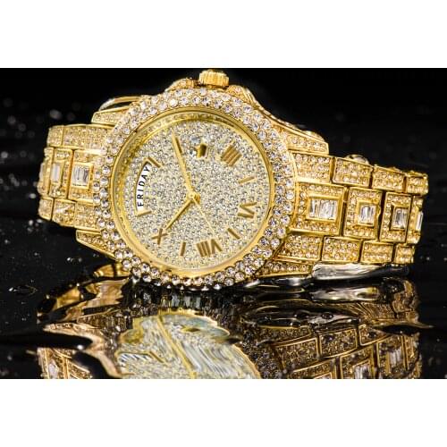 MISSFOX Quartz Mens Watch Diamond Top Selling Dual Calendar Watch Men Waterproof Luxury Gold Calendar Steel Relogio Masculino