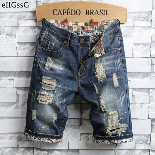 2021 Fashion Denim Shorts Summer New Mens Retro Ripped Shorts Street Ripped Slim Denim Shorts Mens Brand Clothes