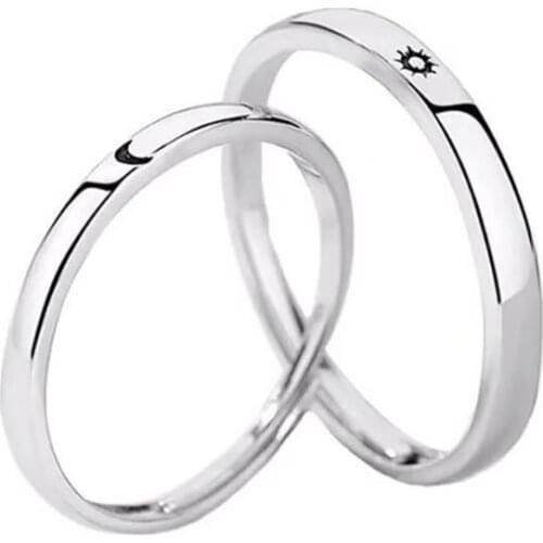 YLWHJJ brand Fashion Opening Sun Moon Ring Minimalist Silver Color Adjustable Ring For Men Women Couple Engagement Jewelry