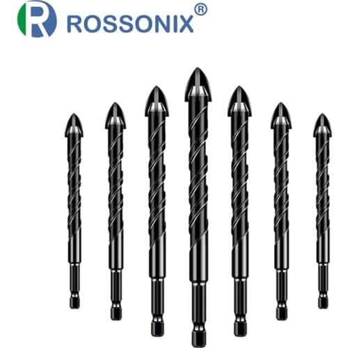 ROSSONIX 7 Pieces Cross Hex Tile Drill Bits Set Hard Alloy Triangle Porcelain Stone Glass Ceramic Concrete Hole Opener Tool Kit