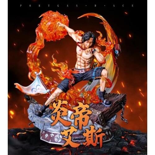 NEW Anime Portgas D Ace Battle Form Statue PVC Desk Fire Ball LED Light Decoration Toy Birthday Gift 41CM