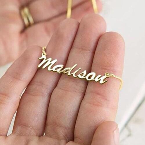 Custom Name Necklace Stainless Steel Customized Personalized Letter Rose Gold Choker Necklace Pendant Nameplate Gift