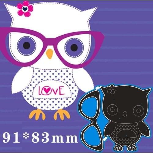 Cutting Dies Little Owl&Glasses Metal And Stamps Stencil For DIY Scrapbooking Photo Album Embossing Paper Card 91*83mm