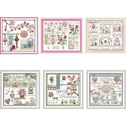 Joy Sunday Cross Stitch Kit Flowers Tapestry Stamped Patterns Counted 11CT 14CT Printed Handmade Needlework Embroidery Decor Set