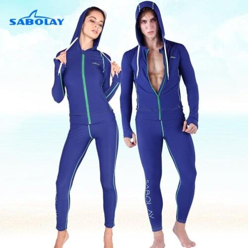 SABOLAY Women Men Lycra Elastic Cardigan Rashguard Surf Zipper Shirts Lovers Style Swim Rash Guards UV Shirt Pants Water Sports