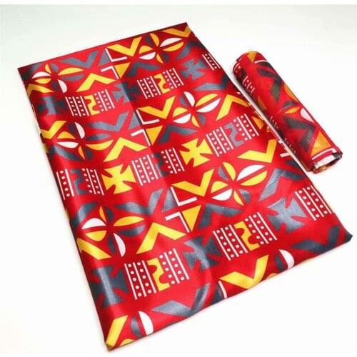 SJ High Quality 4 yards Silk + 2 Yards Chiffon Fabric African Wax Print Style Elastic Fabric African Silk Fabric For Dress M1-61