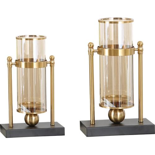 Nordic Creative Metal Candle Holder Gold Glass Vase Decoration Table American-Style Windproof Candlestick Gift Home Decor FC544