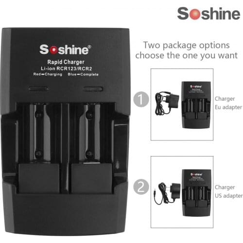 Soshine 2 Slots Li-ion RCR123 / RCR2 Rapid Battery Smart Charger with LED Indicator for 14250 / CR2 / 16340 / 17335 Battery