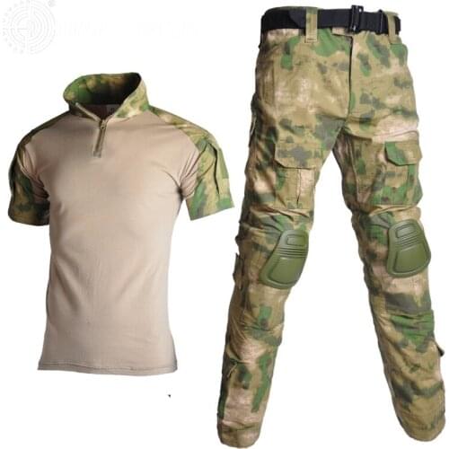 Tactical Uniform Men Army Combat Suit Summer Short Sleeve Shirt + Pants Knee Pads Camouflage Airsoft Paintball Military Clothing