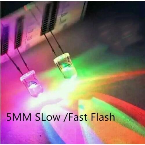 100pcs 5mm RGB LED Diodes Slow Flash Rainbow MultiColor Red Green Blue LED 2-Pins Brightness 5 mm Light-Emitting-Diode RGB Diodo