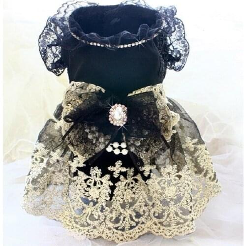 Free Shipping Handmade Dog Clothes Embroidery Fabric Resplendent Gemstone Flowers Lace Dog Dresses Princess Party For Pet Cat