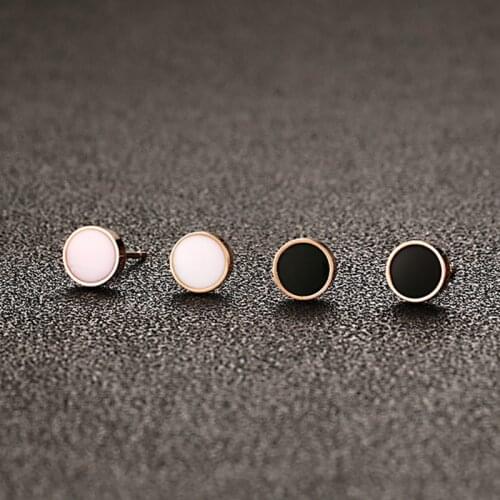 Vnox Small Stainless Steel Stud Earrings Round Enamel Female Earings Jewelry Pink Gold Color