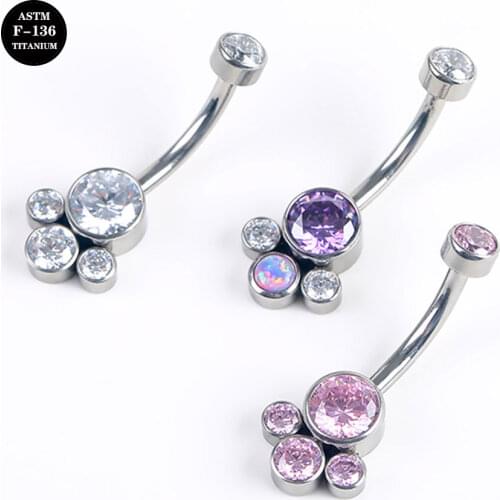 14G Implant Grade Titanium ASTM F136 Internal Thread Navel Belly Ring Ombligo Oreja Piercing Jewelry with Opal Cubic Zircon