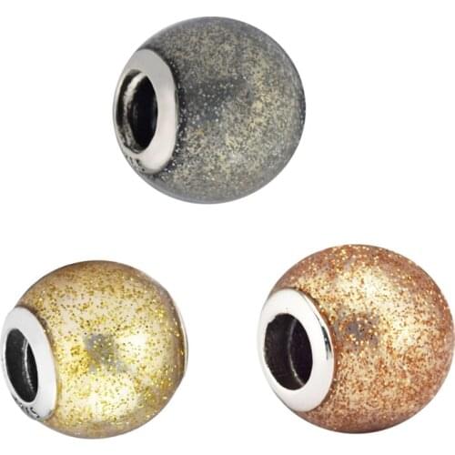Glitter Ball Charm Golden Glitter Enamel Fits 925 Silver Original Bracelets For Woman Fashion Jewelry Beads For Jewelry Making