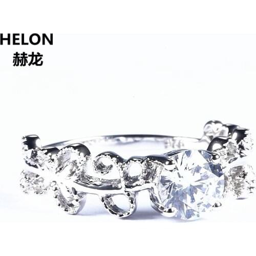 Sterling Silver 925 White Gold Color Women Engagement Wedding Ring Cubic Zirconia CZ Filligree Millgrain Art Nouveau Butterfly