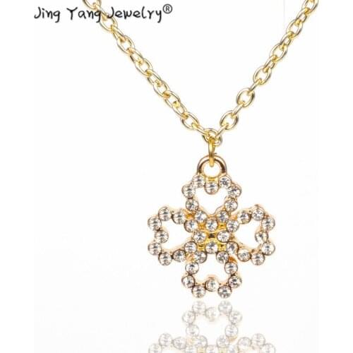 Lucky Four Leaf Clovers Pendant Necklace women For Woman Gold Color Flower Necklace Austrian Necklace clover Four-petal flower